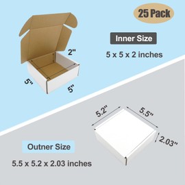 5x5x2 Small Shipping Box 50 Pack, White Cardboard Gift Boxes for Jewelry Flat Literature Mailer for Small Business Packaging Mailing
