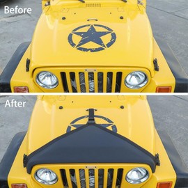 VioletLisa Front Hood Bra Cover T-Style Protector Canvas for Jeep for TJ 1997-2006 for Wrangler 1997-2006 Black FHBCTPFJWRSST