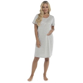 Thingimijigs Ladies Maternity Sleeping for Two Cotton Short Sleeved Nightie Nightdress Nightshirt - UK 8-10 Grey