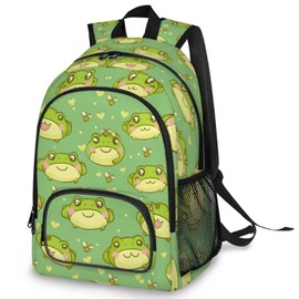 Large Backpack for Girls Boys, School Backpack Carry On Backpack Waterproof Backpack Preschool Book Bags With Chest Strap, Cute Frog, Large, Traditional Backpacks