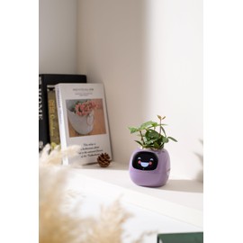 Moltrion Plantagotchi AI Plant Pot with Expression - Smart Planter Robot Guidance on Plant Companion with Rich Gesture Interaction, Desk Setup Gift (Purple)