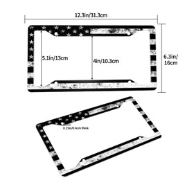 American Flag License Plate Frame - Retro Black American Flag License Plate Covers Aluminum Metal Cute Auto Car Tag Holder with 2 Holes Equipped with Screws for Men Women
