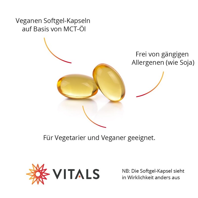 Vitals - Vitamin K2 + D3 60 vegan Softgel-Kapseln. Ein