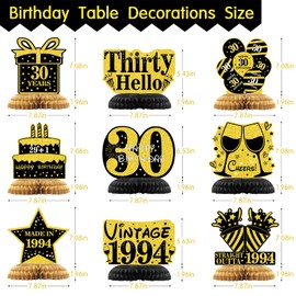 LITAUS, 30th Birthday Table Decorations - Black and Gold Honeycomb Centerpieces, Pack of 9 | Women & Men's 30th Birthday Decorations | Happy 30th Birthday Party Supplies