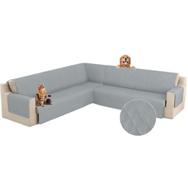 Arfntevss Corner Sectional Couch Covers for Sectional Sofa L Shaped Sofa Cover Washable Quilted Slipcover Non Slip U Shape Couch Cover Pet Dog Furniture Protector (Silvery Grey, XX-Large)