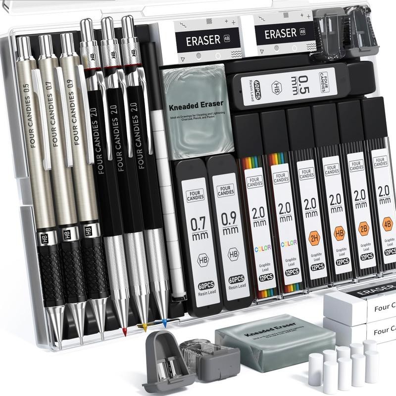 Four Candies 25PCS Art Mechanical Pencil Set, 3 PCS Metal