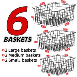 DecruKaltiz 6 Pack Metal Storage Baskets Heavy-Duty Wire Bins for Pantry Kitchen Bathroom Closet Garage Organization Stackable Rust-Resistant Multi-Purpose Organizer for Shelves Cabinets Countertops