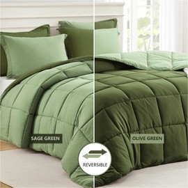 Homelike Moment Queen Comforter Set Olive Green, Lightweight Comforters Queen Size Set, Soft Down Alternative Bed Comforter Full Size All Season 3 Pcs Set with 2 Shams Olive Green/Sage Green