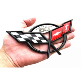 2Pc Nose & Trunk Lid Emblem Set for 2003 Corvette 50th Anniversary New Reproductions Replacement for Corvette Black Red