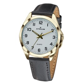 Atrium A10-20 Men's Watch Classic Very Clear Gold Coloured Analogue Quartz with Leather Strap Black, gold-coloured, Strap.