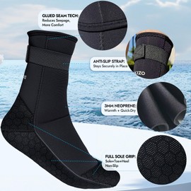 Dizokizo Neoprene Water Socks, 3mm Sand Proof Beach Volleyball Socks Anti-Slip Wetsuit Booties for Scuba Diving Surfing Kayaking (XL)