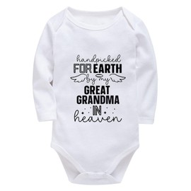 WOOYONGING Handpicked for Earth By My Great Grandma in Heaven Rompers for Baby Girl Long Sleeve Gender Neutral Romper White Baby Romper
