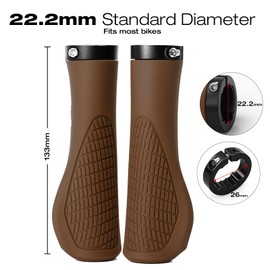Adiwo Non-Slip Handlebar Grips, 1 Pair Professional Bike Handlebar Grips, Adult Mountain Bike Grips with Soft Anti-Slip Rubber, Ergonomic, Comes with 1 Allen Wrench, Suitable for Most Bicycles, Brown