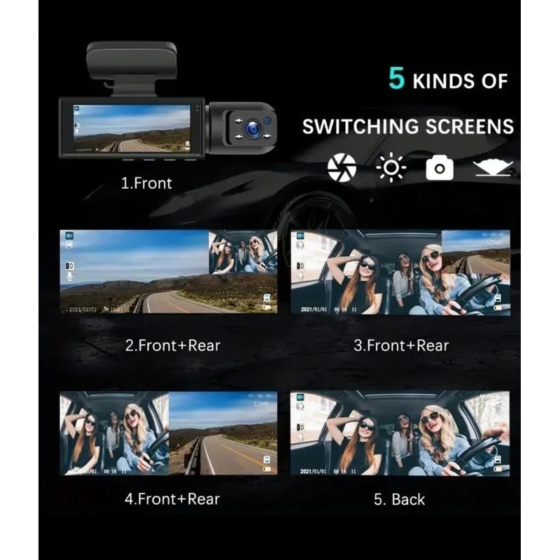Dash Cam Front & Rear, Cardvr Video Dash, 1 Count
