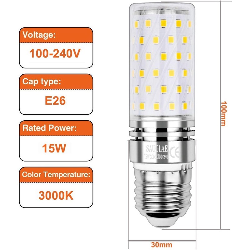SAUGLAE 15W LED Bulbs, 120W Incandescent Bulbs Equivalent, 1500Lm, 3000K