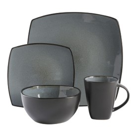 Gibson Soho Lounge Square Reactive Glaze Stoneware Dinnerware Set, Service for 4 (16pc), Eclipse
