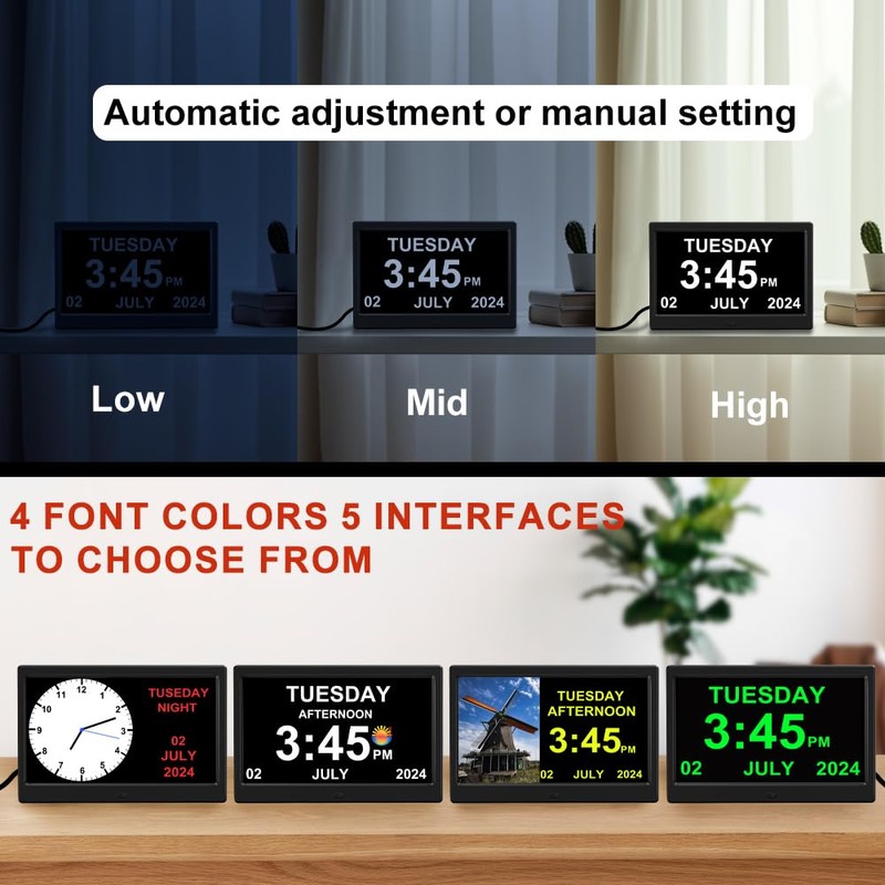 TIMEMOON Alarm Clock with Day and Date for Elderly Digital