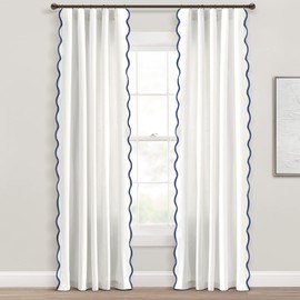 Lush Decor Coastal Chic Scallop Edge Window Curtain Panel Pair, 52" W x 84" L, Navy & White