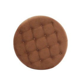 HomePop Home Decor | Button Tufted Velvet Round Storage Ottoman | Ottoman with Storage for Living Room & Bedroom, Spice Orange Velvet