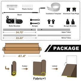 Artpuch Outdoor Roller Shade 6' W x 8' H, Mocha Exterior Cordless Patio Shades Roll Up Blinds with Splicing Design, 2 Poles and 1 Piece Fabric