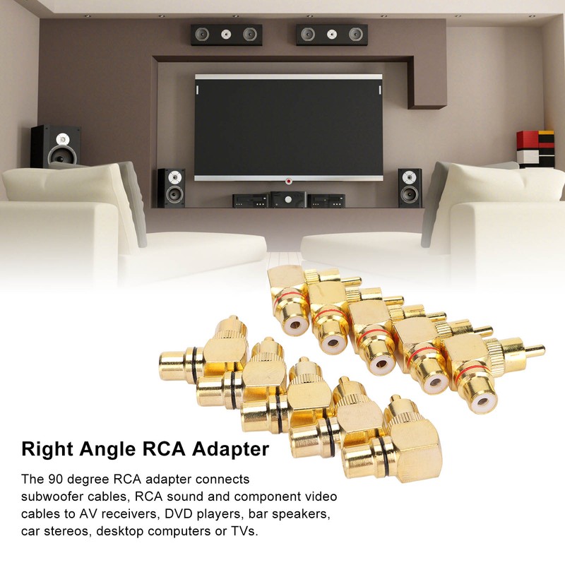 10pcs RCA Right Angle Adapter Male to Female Copper Gold