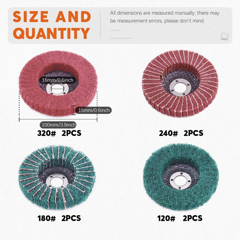 Rustark 8 Pcs 4"Nylon Fiber Flap Disc Polishing Grinding Wheel