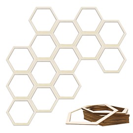 AOCEAN 16 Pcs Wooden Honeycomb Decorations Unfinished Hexagon Wall Beehive Decor Bee Decorations for Home Birthday Party DIY Decor