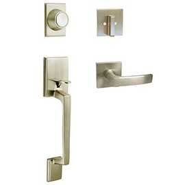 eBuilderDirect Satin Nickel Lock Door Square Plate Lever Handle Entry/Privacy/Passage/Dummy/Deadbolt/Handleset 8048DC (Front Door Dummy Handle Set)