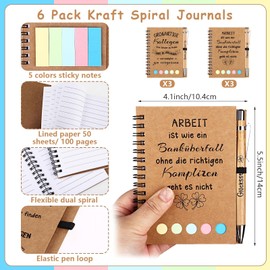 6 Set Dankeschön Geschenke für Kollegen Notizbuch mit Stift Lehrer Inspirierend Mitarbeiter Spirale Notizblock Kugelschreiber aus Holz Spirale Linierter Notizheft Kugelschreiber Abschiedsgeschenk