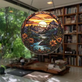 WOHAHA Acrylic Valleys Suncatchers for Windows River Flowers Sunset Large Round Natural Scenery Window Hanging Panels Bedroom Garden Kitchen Wall Decor Gifts for Women Mom Grandma Teacher