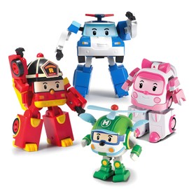 Robocar Poli 4" Transforming Robot - 4pcs Bundle (Poli, Roy, Amber, Helly) – Emergency Vehicle Action Figures | Rescue Team Playset Gift for Boys & Girls Ages 1–5