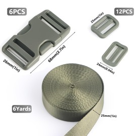 LEBATSION Buckles Straps Kit 1'' - 6 PCS Dual Side Release Buckles, 12 PCS Tri-Glide Sliders, 6 Yards Nylon Webbing 1 inch, Heavy Duty Dual Adjustable No Sewing