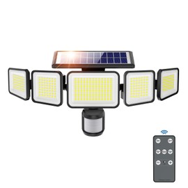 3000LM Solar Lights outdoor, 5 Adjustable Heads Solar Motion Sensor Lights,318 LED, 3 Brightness Mode, Waterproof Solar Security Wall Lights, Remote Control Flood Lights for Graden, Backyard, 1 Pack