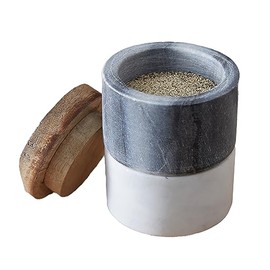 CTW Home Collection Salt and Pepper Pinch Pots, 3.75-inch Height, Marble, Mango Wood, Kitchen, Kitchen Accessories