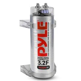 Pyle Pyle 3.2 Farad Digital Power Capacitor, High-Performance Car Audio Capacitor, LED Display, Electronic Polarity Protection, Over Voltage Protection, Includes Mounting Hardware and Post Kits, 2.9"x9.7"