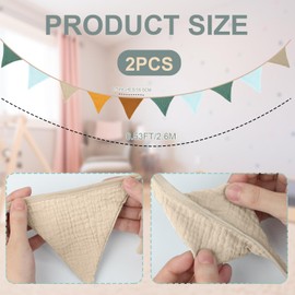 Pennant Banner Flags, 2 Pcs Boho Garland Triangle Bunting Banners, Flags Double Side Nursery Decoration for Baby Shower Wedding Party