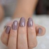 Medium Length Glossy Oval Fake Nails Light Purple Grey Press