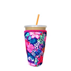 Koverz Iced Coffee Sleeve, Insulated Neoprene Cup Sleeve, Fits a 32 Oz. Coffee Cup, Washable and Reusable, Iced Coffee Accessories, Large Hibiscus