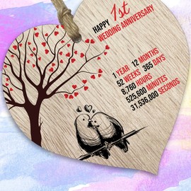 1st Wedding Anniversary Wooden Heart Plaque, Light Wood Sign Keepsake, Celebrate Paper Anniversary Wife Husband Boyfriend Girlfriend, Plaque with Quotes Gifts from the Kids