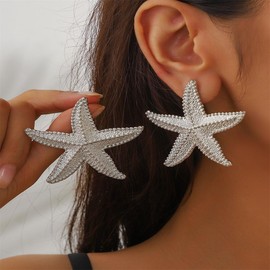 Starfish Earrings for Women Boho Starfish Stud Earrings Silver Black Statement Earrings Beach Ocean Summer Accessories Jewelry Gifts