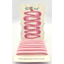 Hair Accesories School Set Girls 14Hair Elastics Bendies Bobbles 6 Hair Clips Slides Ponios (Pink)