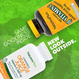 NaturesPlus Orange Juice Chewable Vitamin C 500 mg - Immune, Skin, Collagen, Antioxidant, Bone, Cartilage Support - Gluten Free, Vegan, 90 Chewable Tablets