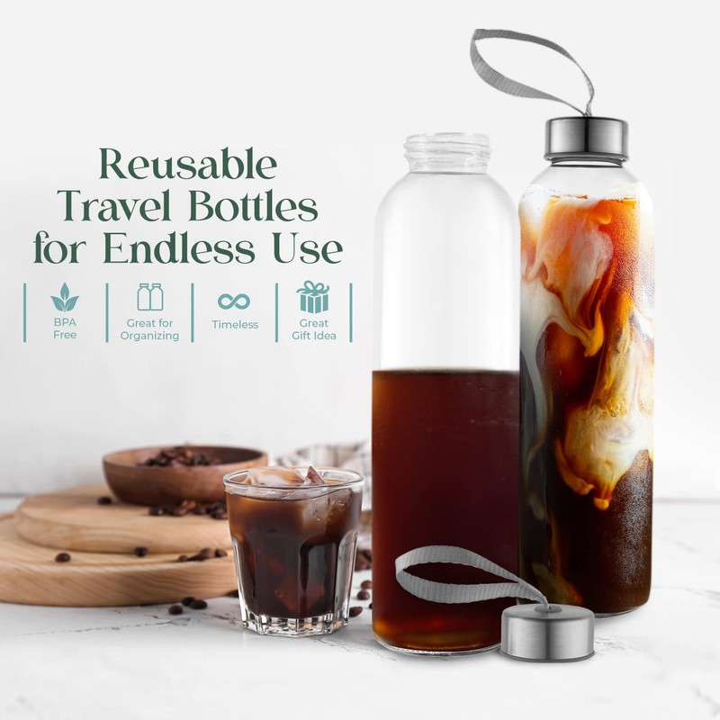 Kitchen Lux 32 oz Glass Water Bottle Set of 4