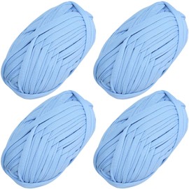 4 PCS T-Shirt Yarn Elastic Fabric Crochet Cloth Yarn for DIY Knitting, Spaghetti Yarn Thick Knitting Yarn for Hand DIY Bag Blanket Cushion Crocheting Projects,Home Decor(Sky Blue)