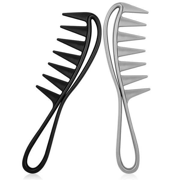 AOOWU 2 Pcs Wide Tooth Combs For Long Wet Curly Hair, Curly Hair Salon Barber Comb for Hair Styling Hair Detangling, Afro Hair Comb Salon Hairdressing Comb With Handgrip Heat Resistant Comb for Women
