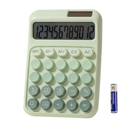 Desk Calculator, Merchanical Calculator Big Buttons,12 Digits Large LCD Display Calculator, Solar and Battery Dual Power, Battery Include, Cute Calculator for School,Office,Home,Business (Green)