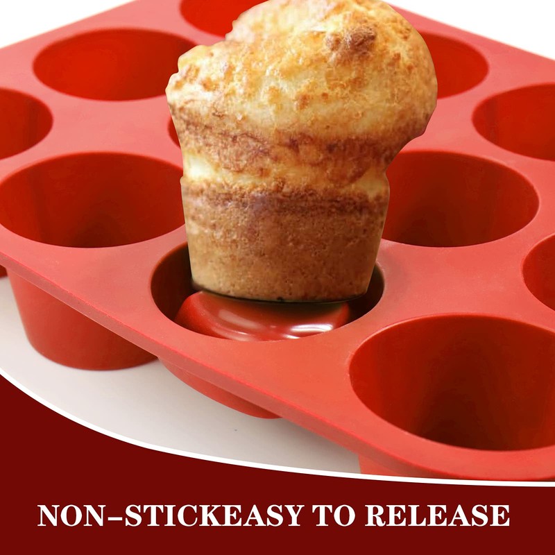Vodolo 12-Cup Silicone Professional Non-Stick Popover Pans for Muffins, Brownies