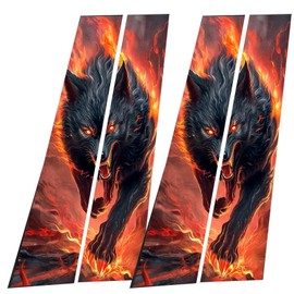 Car Center Pillar Sticker | Car Door Pillar Decals,Black Wolf Engulfed in Flames Side Door Window Cover, Window Pillar Posts Molding Cover, Black Wolf Engulfed in
