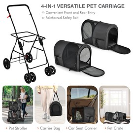 Giantex Giantex Double Pet Stroller with 2 Detachable Carrier Bags, Safety Belt, 4 Lockable Wheels Cat Stroller Travel Carrier Strolling Cart, Folding Dog Stroller for Small Medium Dogs Cats Puppy (Black)