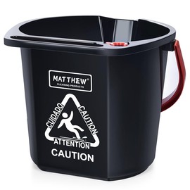 Matthew Cleaning 4.2 Gallon Mop Bucket, Heavy Duty Plastic Cleaning Bucket with Built-in Pour Spout, Mop Holder and Comfort Grip Handle, House and Commercial Cleaning Supplies, 1 Pack Black